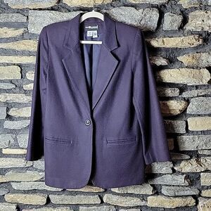 Women's Sag Harbor blue blazer suit jacket sz 6 Petite 100% wool